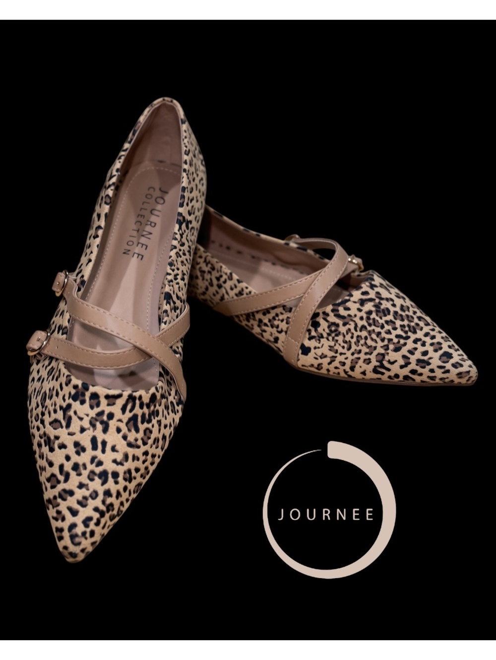 NWOB Journee Collection Patricia Leopard Pointed Toe Flats - Size 8